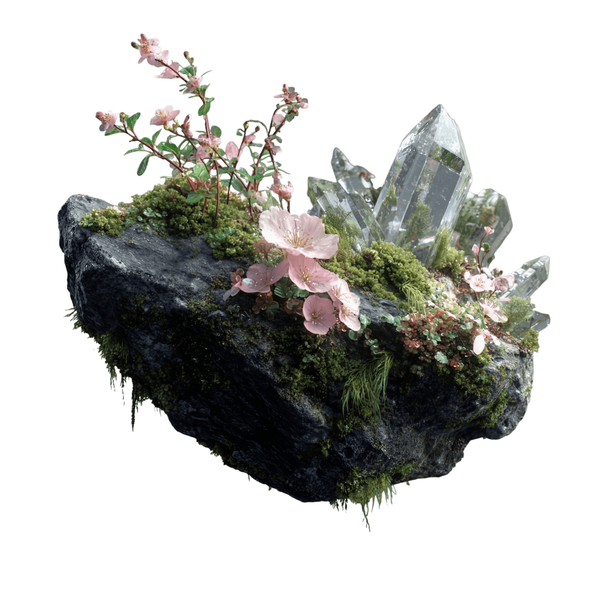 Floating Garden — angular rock with crystals and ferns